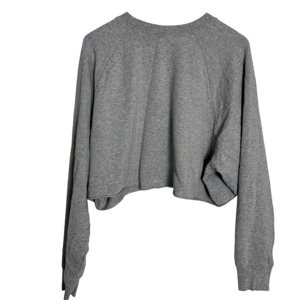Alo Yoga Gray Double Take Raglan Long Sleeve Cropped Pullover Sweatshirt L - Picture 5 of 7